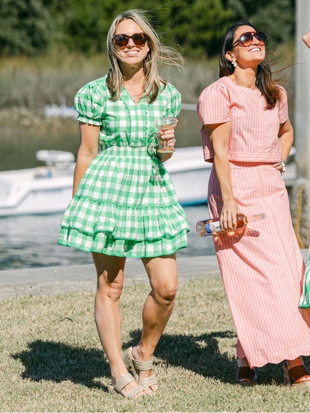 Tuckernuck Green Gingham Tiered Puff-Sleeve Mini Dress - NWT never worn